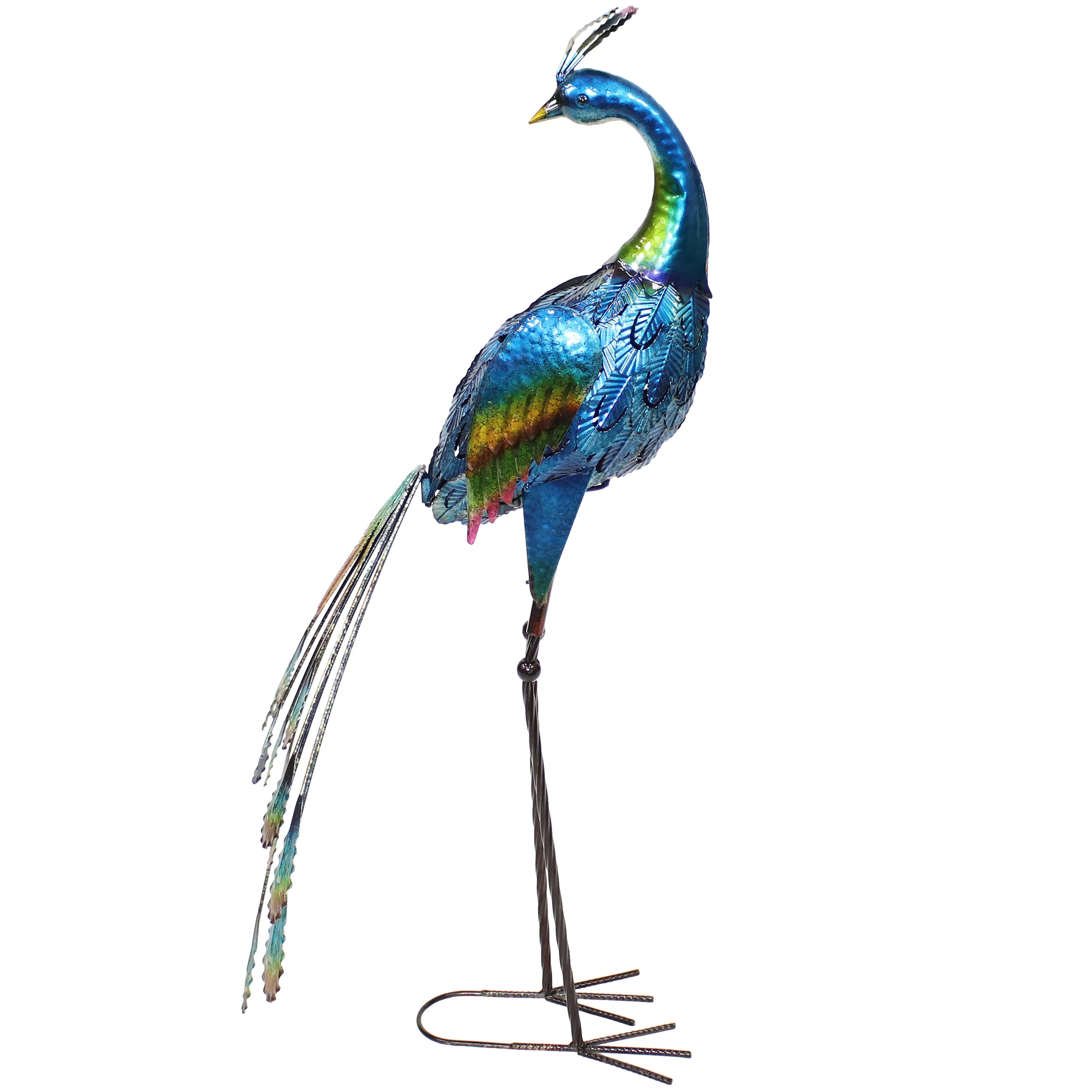 Sunnydaze Metal Peacock Garden Statue - 34" - Set of 2