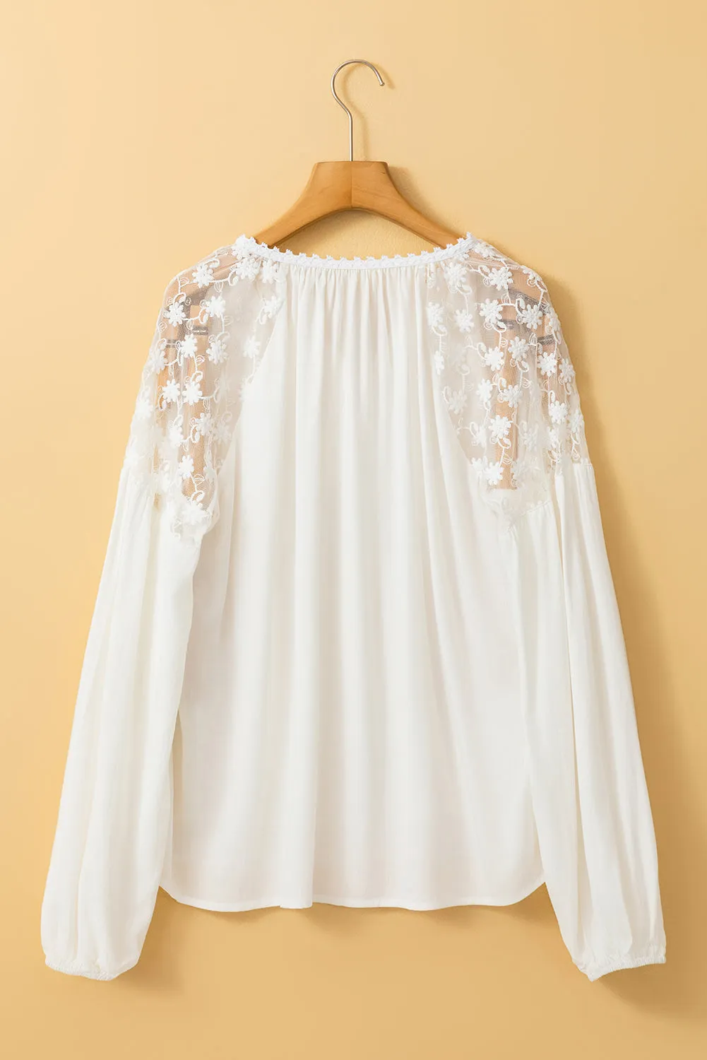 TEEK - White Lace Detail Tie Neck Long Sleeve Blouse