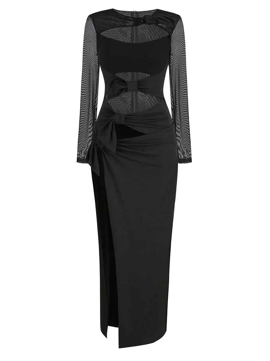 Trend4us Women’s Cutout Knotted Long Sleeve Maxi Dress