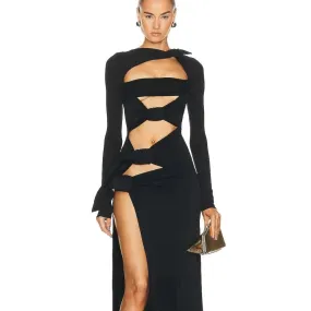 Trend4us Women’s Cutout Knotted Long Sleeve Maxi Dress