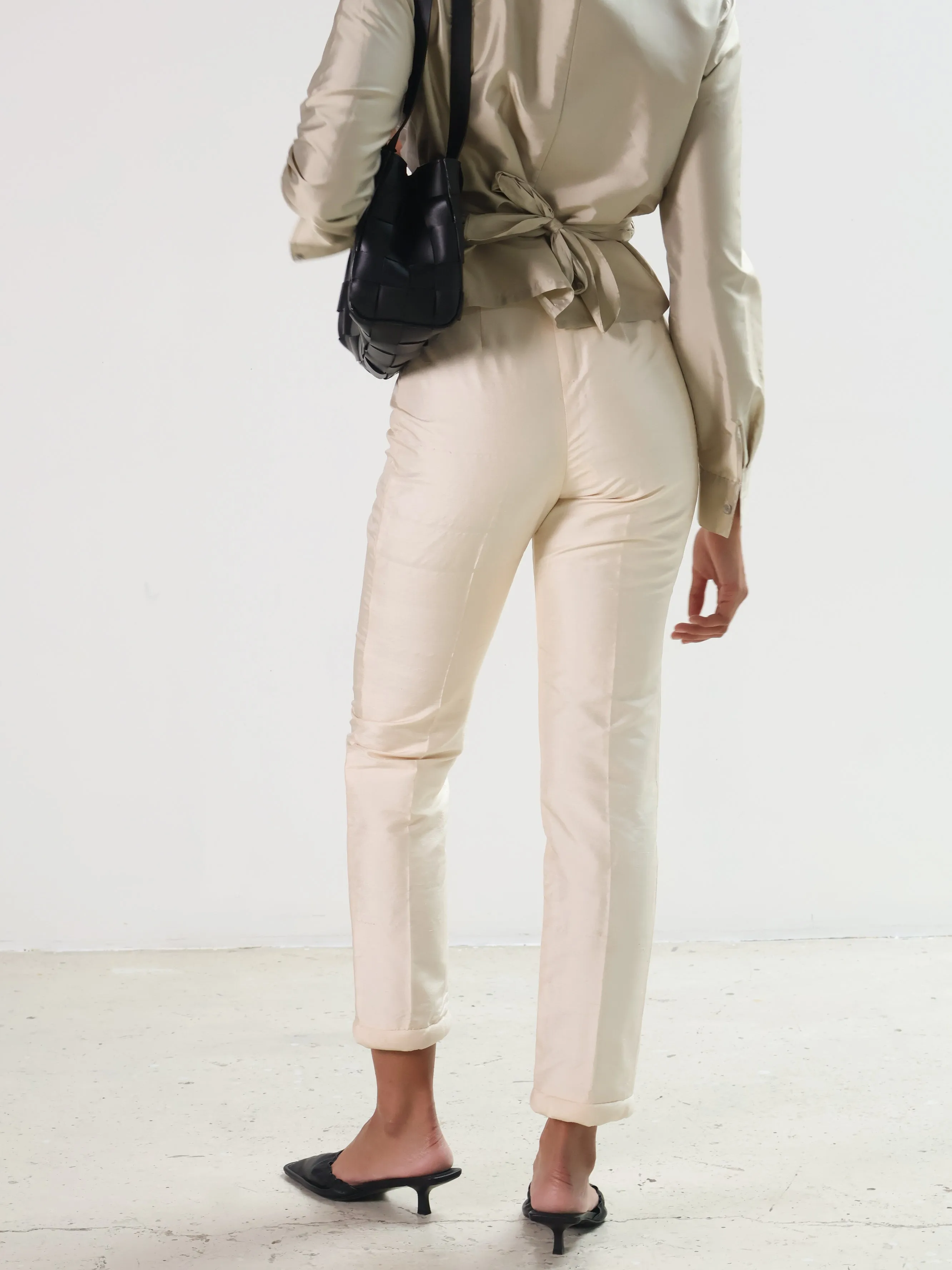 Vintage Ivory Silk High Waist Pants
