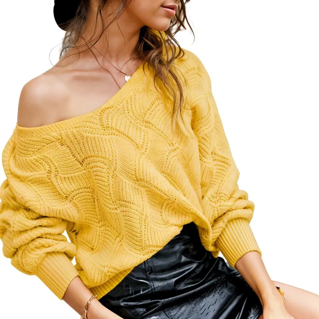 Womens V-Neck Open Knit Sweater