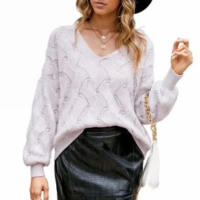 Womens V-Neck Open Knit Sweater