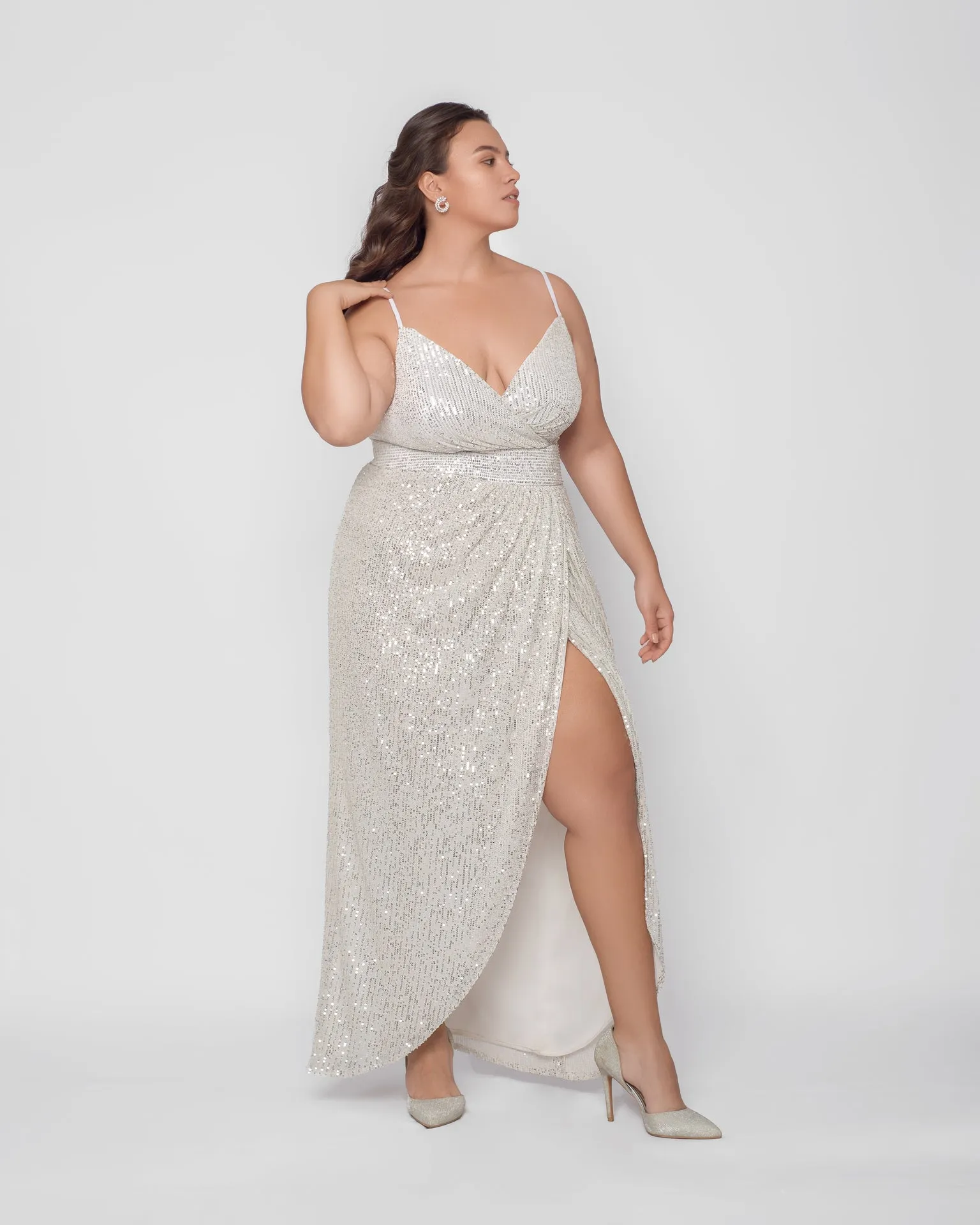 Wrap sequin dress - white