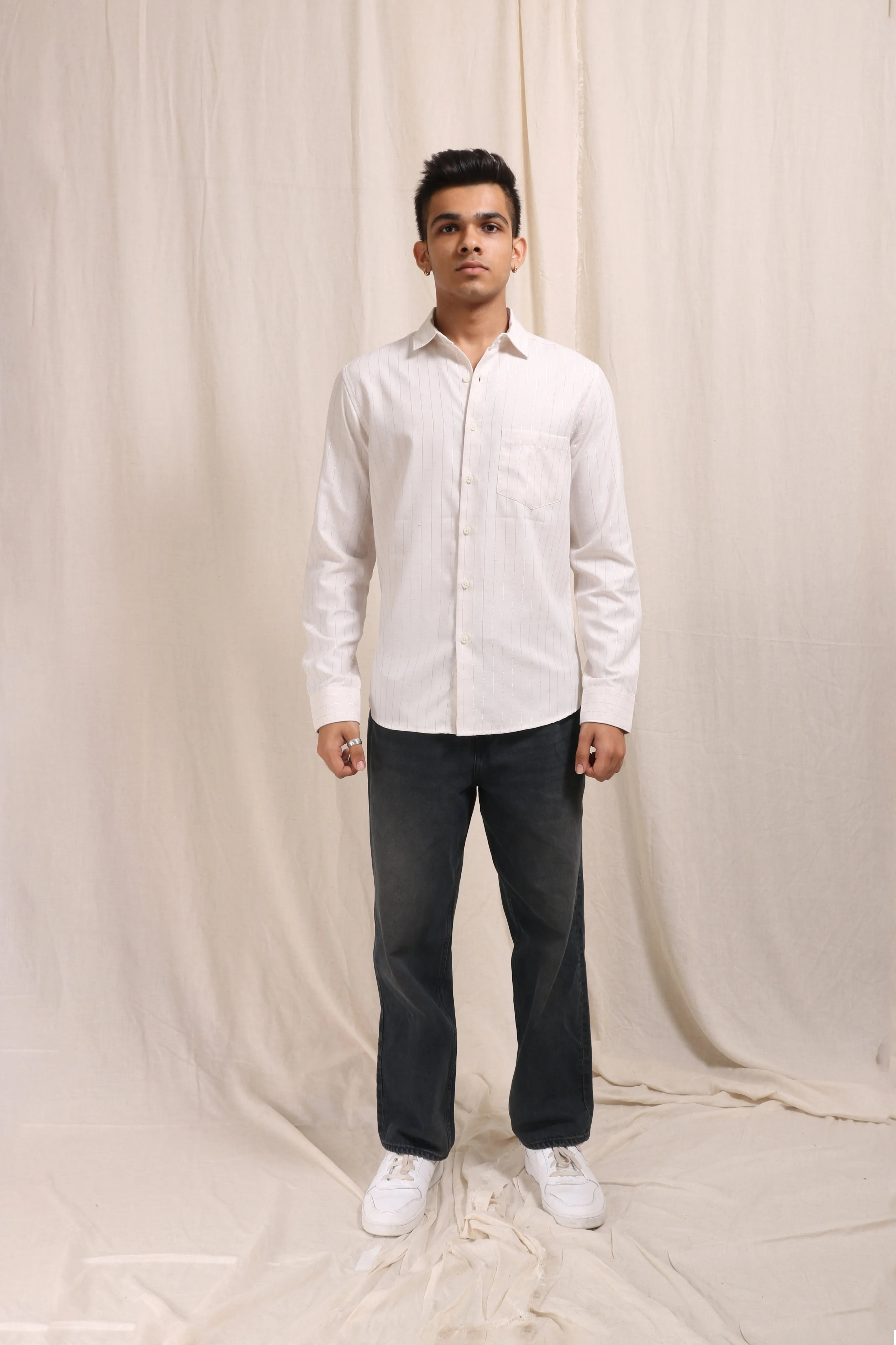 XKIND OFF WHITE SILVER STRIPES REGULAR FIT SHIRT