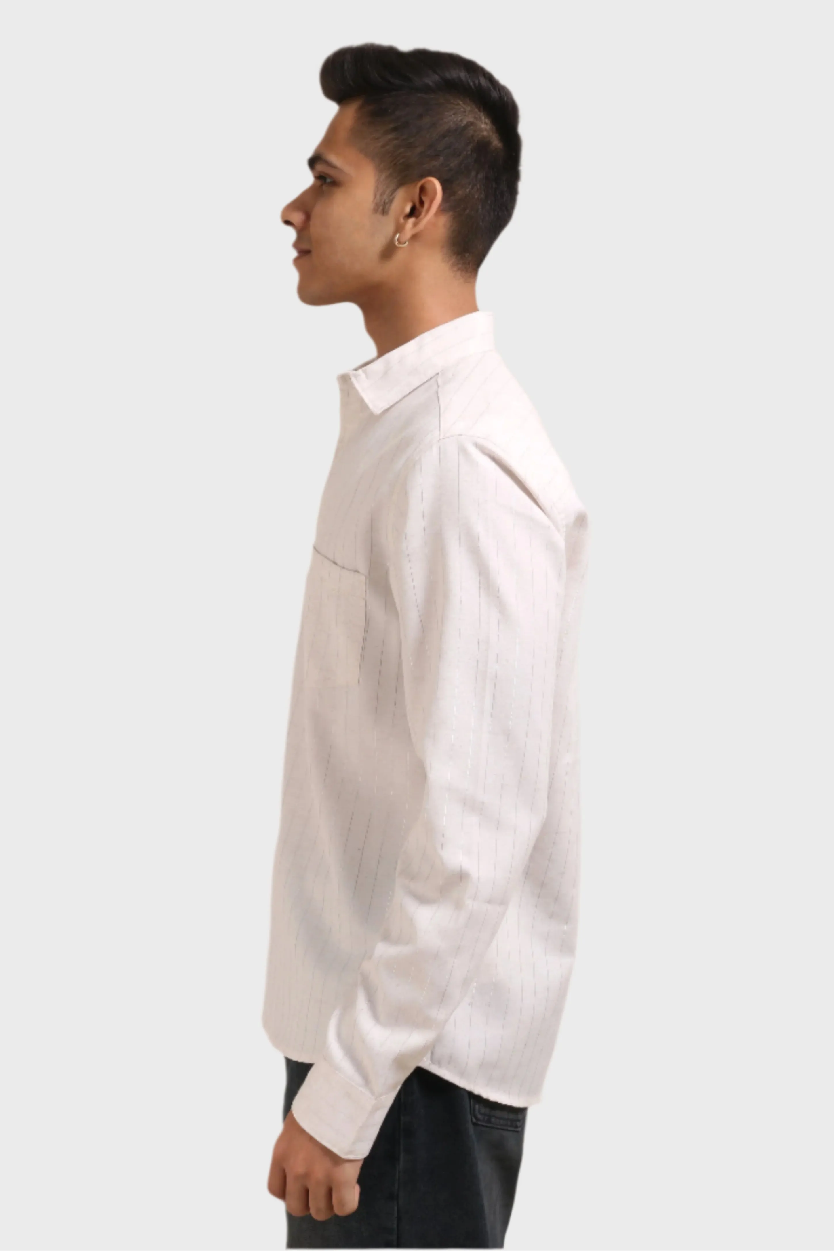 XKIND OFF WHITE SILVER STRIPES REGULAR FIT SHIRT