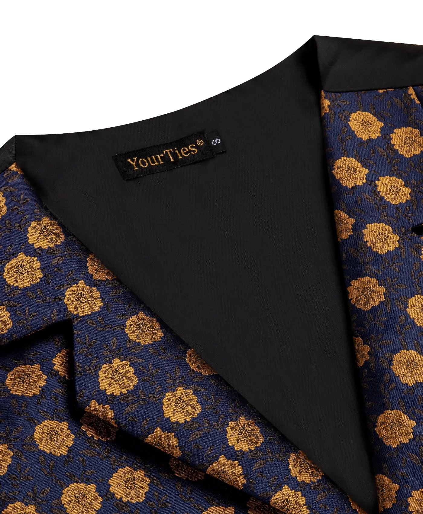YourTies Deep Blue Wedding Waistcoat Yellow Floral Vest Necktie Set
