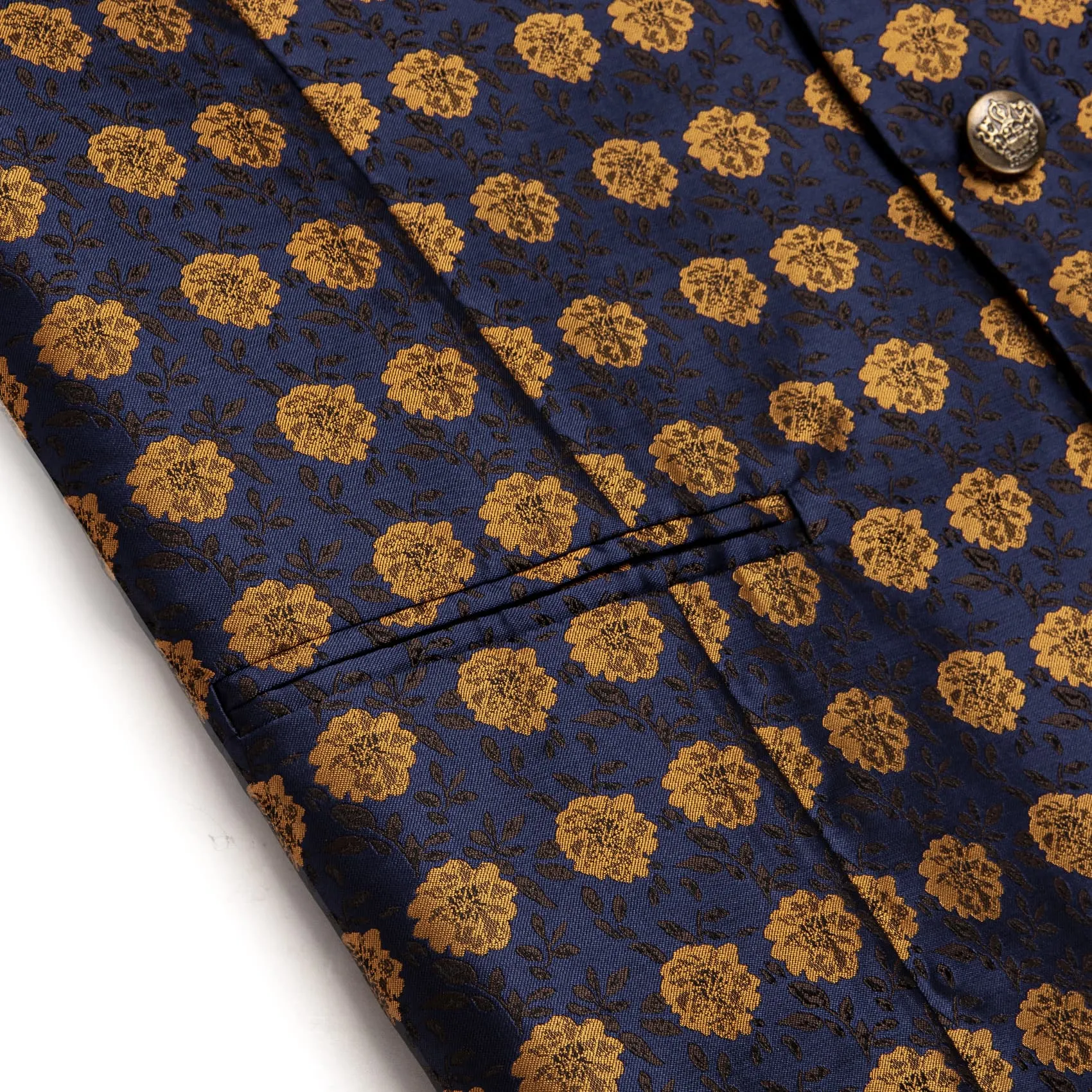 YourTies Deep Blue Wedding Waistcoat Yellow Floral Vest Necktie Set