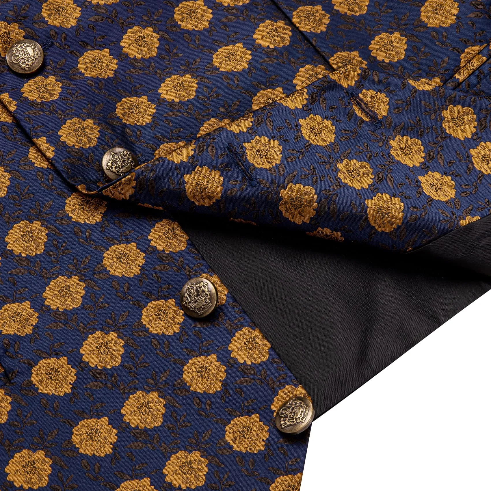 YourTies Deep Blue Wedding Waistcoat Yellow Floral Vest Necktie Set